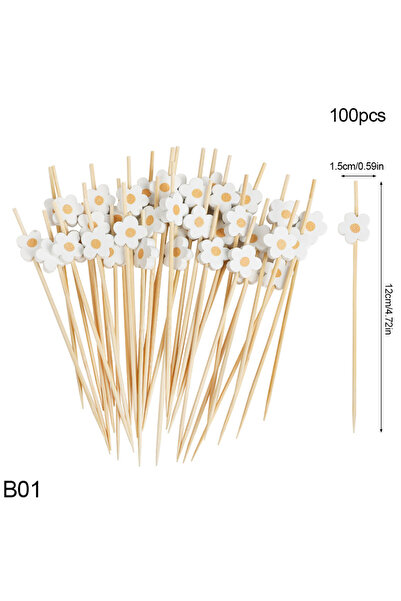 Choice A01 100Pc Little Daisy Flower Disposable Bamboo Food Picks Dessert Fru...