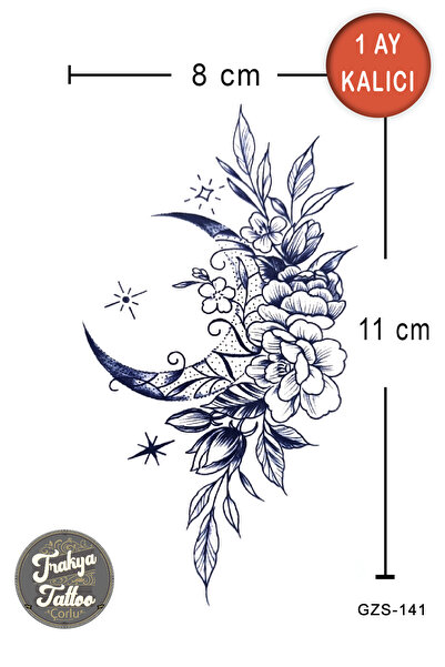 Trakya Tattoo 1 Ay Kalıcı Dövme Çiçek ve Ay Kadın Geçici Dövme