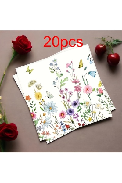 Choice9 20 قطعة من مناديل الحفلات المزينة بالفراشات والزهور لأعياد الميلاد، ا...