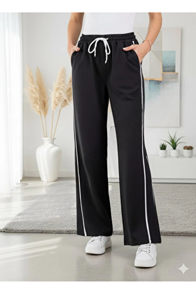 AZRA BUTİK Γυναικείο παντελόνι φόρμας μεγάλου μεγέθους με μαύρες ρίγες, λεπτο...