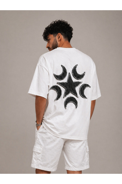 Nulivez Moon and Star Printed Oversize Unisex T-Shirt Vintage Streetwear Loos...