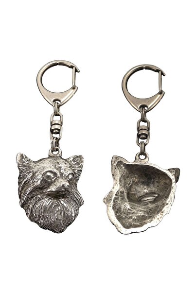 Art - Dog Chihuahua long-haired - Silver-plated key ring with dog, handbag de...