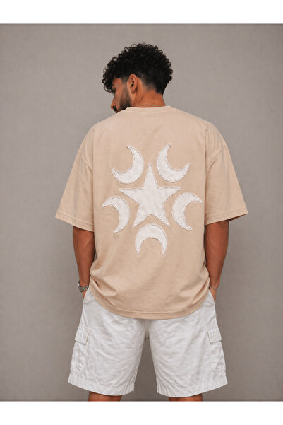 Nulivez Moon and Star Printed Oversize Unisex T-Shirt Vintage Streetwear Loos...