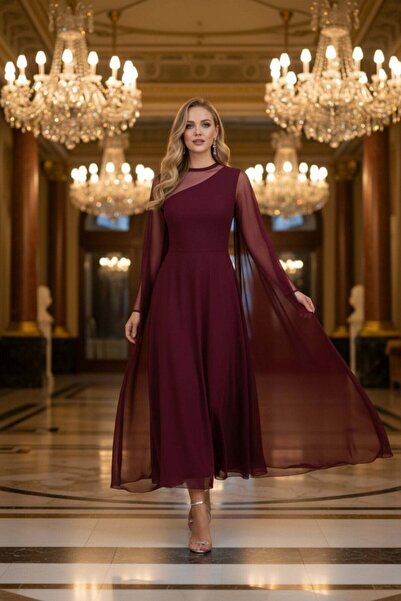 Mossta Φόρεμα με λεπτομέρειες από τούλι και ζιβάγκο - Βουργουνδία