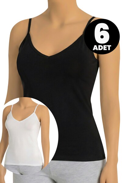 Öts Σετ 6 τεμαχίων Γυναικεία μπλουζάκια με λουράκια και λαιμόκοψη V (96% βαμβ...