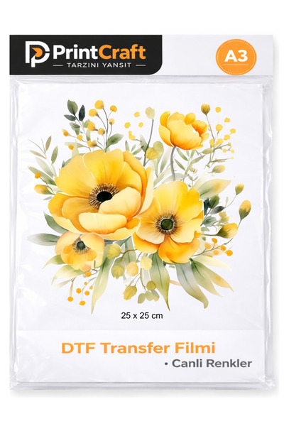 Palo Santo 25x25 cm Sarı Çiçekler Modeli Ütü ile Yapışan DTF Transfer Baskı (A3)
