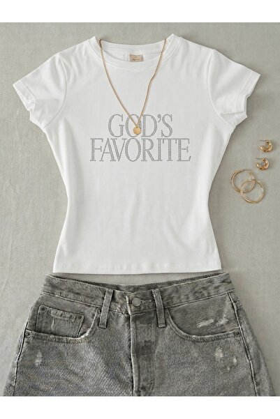 NİCE Γυναικείο μπλουζάκι God's Favorite με στάμπα από γραπτή πέτρα - Κοντομάν...