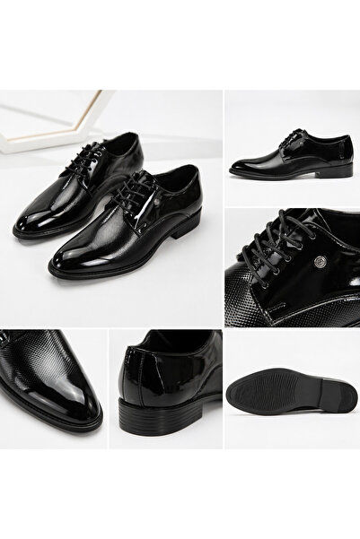 SDF SHOES Erkek Rugan Klasik Ayakkabı – Şık Parlak Suni Deri Bağcıklı Damatlı...