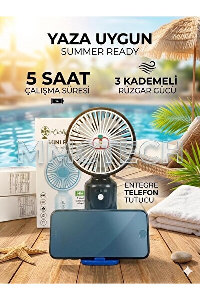Mmctech Mini Şarjlı Soğutucu El Fanı 5 Saat Kullanma Süresi 3 Kademeli Telefo...