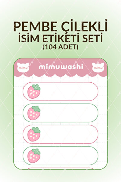 Mimu Art Studio Pembe Çilekli 104 Adet İsim Etiketi Sticker Seti Defter Kitap...