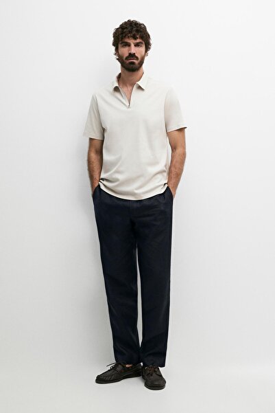 Massimo Dutti %100 pamuklu fermuar detaylı polo yaka t-shirt