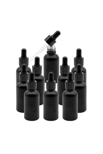 FLORY Σετ 10 μαύρων γυάλινων δοχείων 30 ml και πιπέτα, μαύρο καουτσούκ