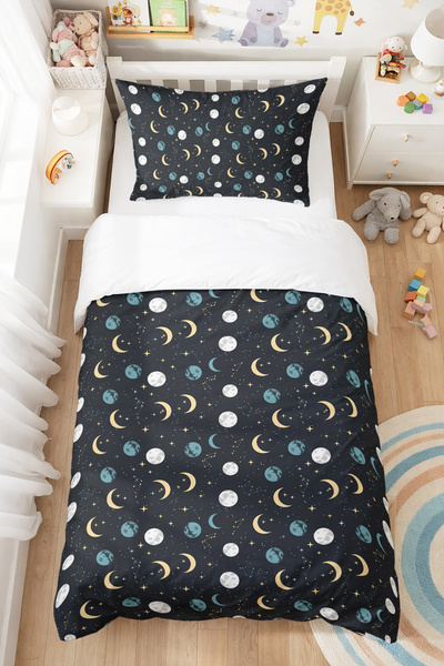BelezaHome Uzay Ay Yıldız Desenli Çocuk Nevresim Kılıfı 160x220 Pamuk Tek Kiş...