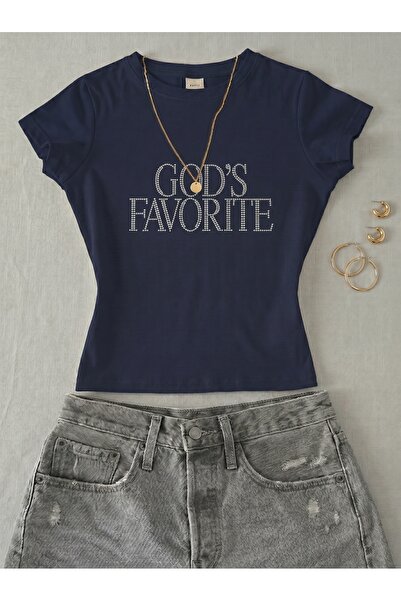 NİCE Γυναικείο μπλουζάκι God's Favorite με στάμπα από γραπτή πέτρα - Κοντομάν...