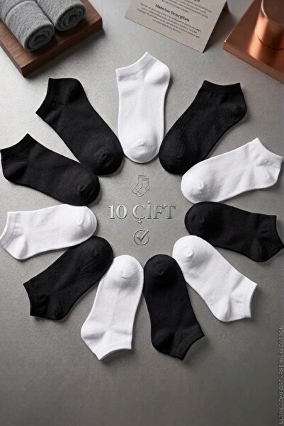 Socks Stores 10 ζευγάρια βαμβακερές μαύρες/λευκές κάλτσες-μποτάκια – Σετ κοντ...