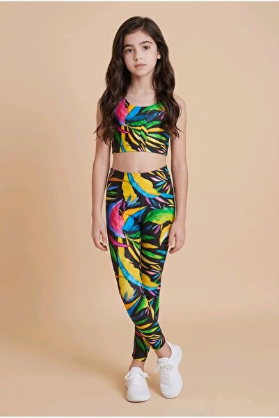 JOLT Κοριτσίστικο αθλητικό κολάν με πολύχρωμα σχέδια και ψηλή μέση - Εύκαμπτο...