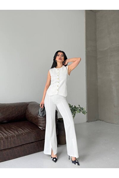 Bella Breeze Women's Vest Trouser Suit Button Detail Stylish Two-Piece Suit M...