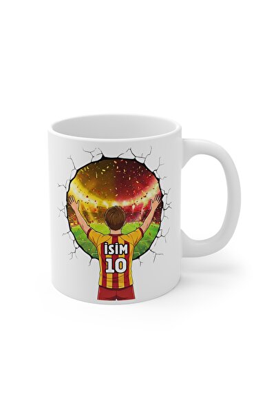 MRN Tasarım Sarı Kırmızı Futbol Toplu 3D Tasarım Sarı Kırmızı Kupa Bardak Kiş...