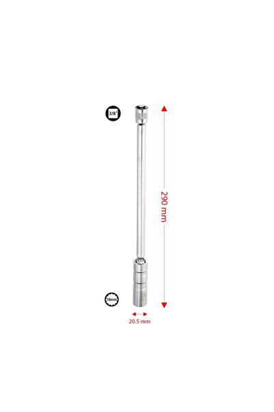 Titi 6562 Mafsallı Mıknatıslı 12 Köşe 3/8" Uzun Buji Lokma 16 mm