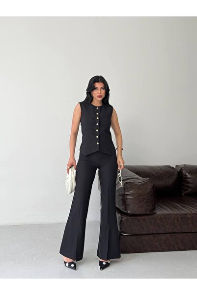 Bella Breeze Women's Vest Trouser Suit Button Detail Stylish Two-Piece Suit M...