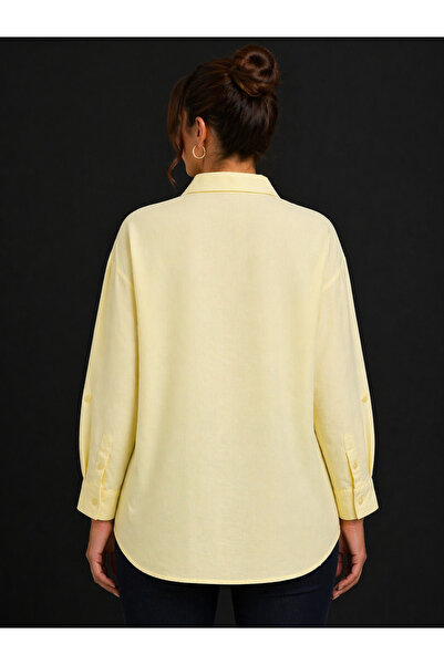 RMG Linen blend women's plus size shirt - yellow