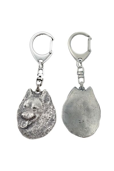 Art - Dog Spitz - Breloc placat cu argint cu câine, decorațiune pentru geantă...