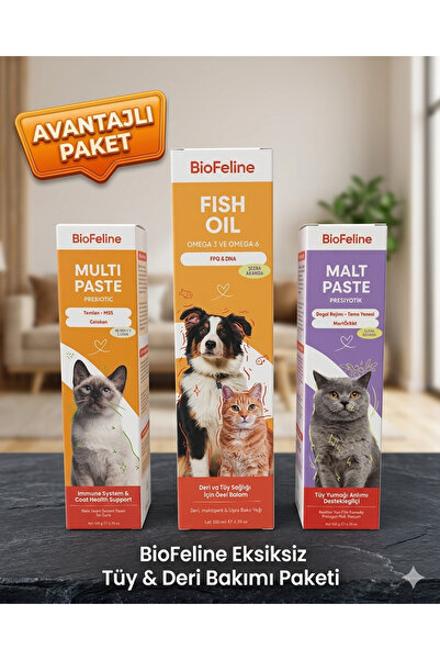 BioFeline Kedi Tüy Dökülmesine Karşı ve Parlak Deri Bakım Seti