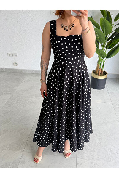 Bak'ap Φόρεμα μάξι με πουά σχέδιο, που τονίζει τη μέση και διαθέτει ζώνη στην...