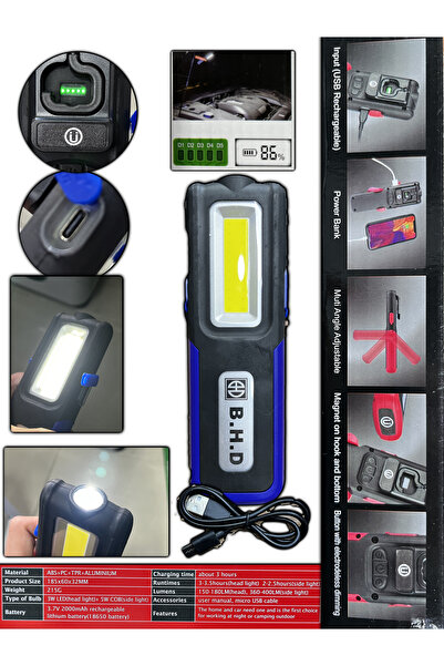 Doğan Tekno Şarjlı LED Fener LED Lamba Mıknatıslı Askı Aparatlı Mavi Renk MIK...