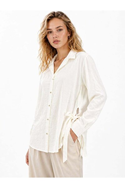 ModaPlaza Γυναικείο πουκάμισο τουνίκ με κουμπιά και δέσιμο στο πλάι 2604
