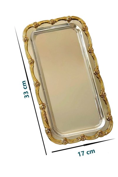 AHİR TİCARET Stainless Frame Patterned Luxury 33 X 17 cm 6-Piece Baton Presentation Tray