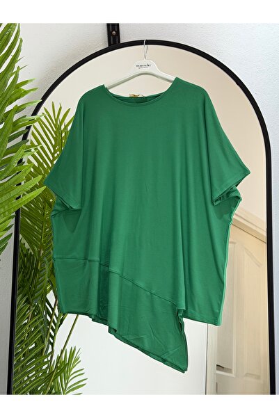 ÖZNE BUTİK Γυναικείο 100% βαμβακερό λύκρα ασύμμετρο κοντομάνικο χτενισμένο το...