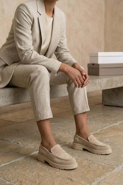 Stilbagshoes Anwen Genuine Leather Suede Women's Loafer Beige