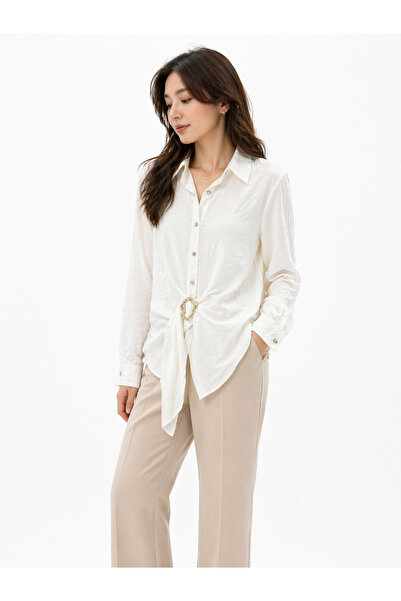 ModaPlaza Γυναικείο πουκάμισο με κουμπιά και ζώνη με αγκράφα στη μέση 2660