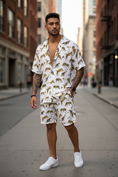 dehaine Ανδρικό καλοκαιρινό σετ, πουκάμισο + σορτς, ανδρική φόρμα