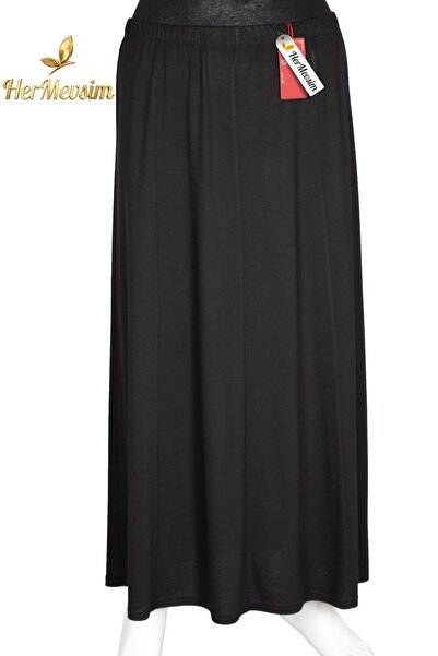 Hermevsim Hesna Women's Sezen Battal Size 8 Piece Cotton Combed Black Skirt