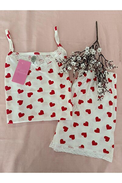 MH Moony Homewears Σετ καλοκαιρινής πιτζάμας με 2 κόκκινα σορτς με τιράντες σ...