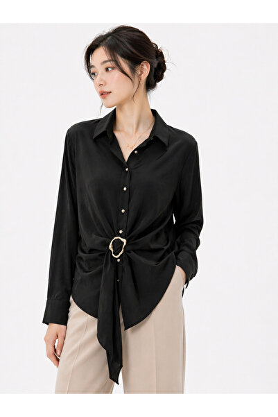 ModaPlaza Γυναικείο πουκάμισο με κουμπιά και ζώνη με αγκράφα στη μέση 2660