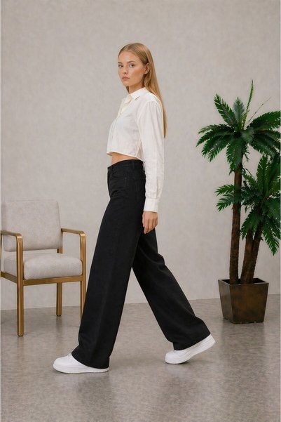 Rosita Jeans Women's High Waist Full Lycra Wide Leg Smoked Jeans