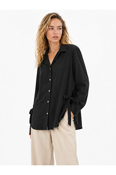 ModaPlaza Γυναικείο πουκάμισο τουνίκ με κουμπιά και δέσιμο στο πλάι 2604