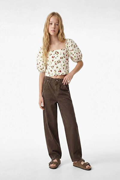 Koton Kız Çocuk Keten Viskon Karışımlı Gipeli Slim Fit Poplin Kare Yaka Crop ...