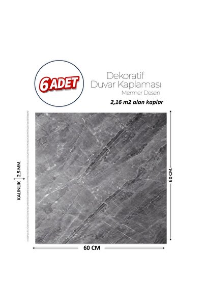Brano 60X60 cm Kendinden Yapışkanlı Duvar,banyo,tezgah Arası Antrasit Mermer-...