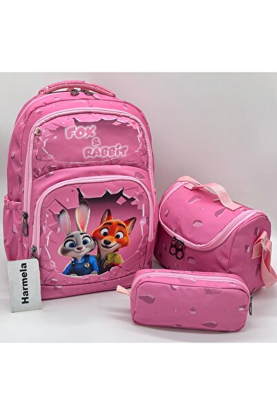 Bevitton مجموعة حقائب مدرسية وردية اللون بنمط شخصيات كرتونية مكونة من 3 قطع ح...