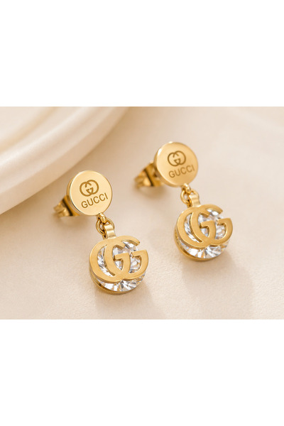 OEM Γυναικεία Χρυσά Σκουλαρίκια με Κρεμαστό GG και Κρύσταλλο – Από Ανοξείδωτο...