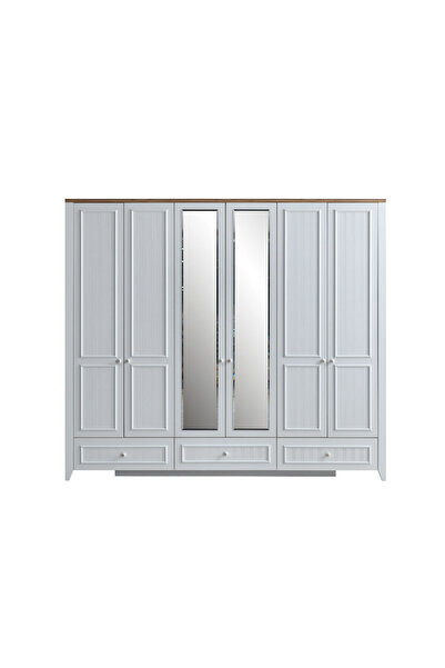 Erz Design Yalı 6 Kapaklı Aynalı Elbise Dolabı Gardırop