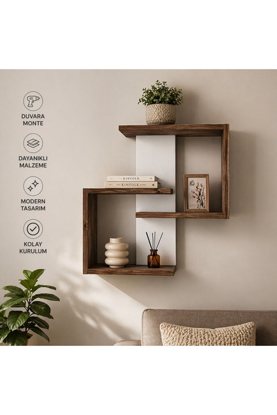 Liva home Dekoratif Ahşap Duvar Rafı