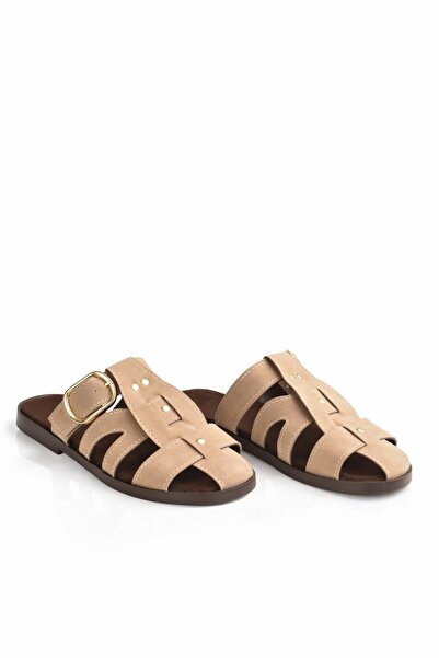 Peta Γυναικείες παντόφλες μποέμ με χρυσή αγκράφα από σουέντ