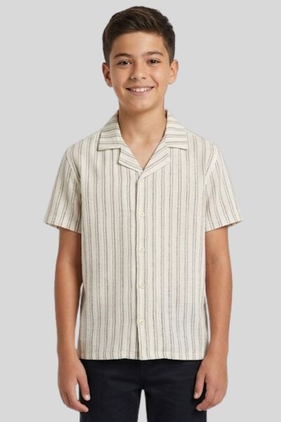 ww waka waka kids store Αγορίστικο ριγέ πουκάμισο από λινό μείγμα με κοντά μα...