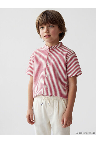 LC Waikiki YK PLUS Πουκάμισο για αγόρια με ριγέ γιακά και κοντά μανίκια