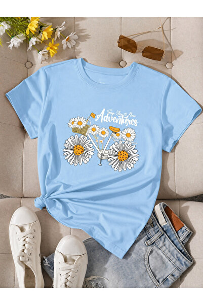By Layina PAPATYALI BİSİKLET BASKILI OVERSIZE TİŞÖRT / T-SHIRT